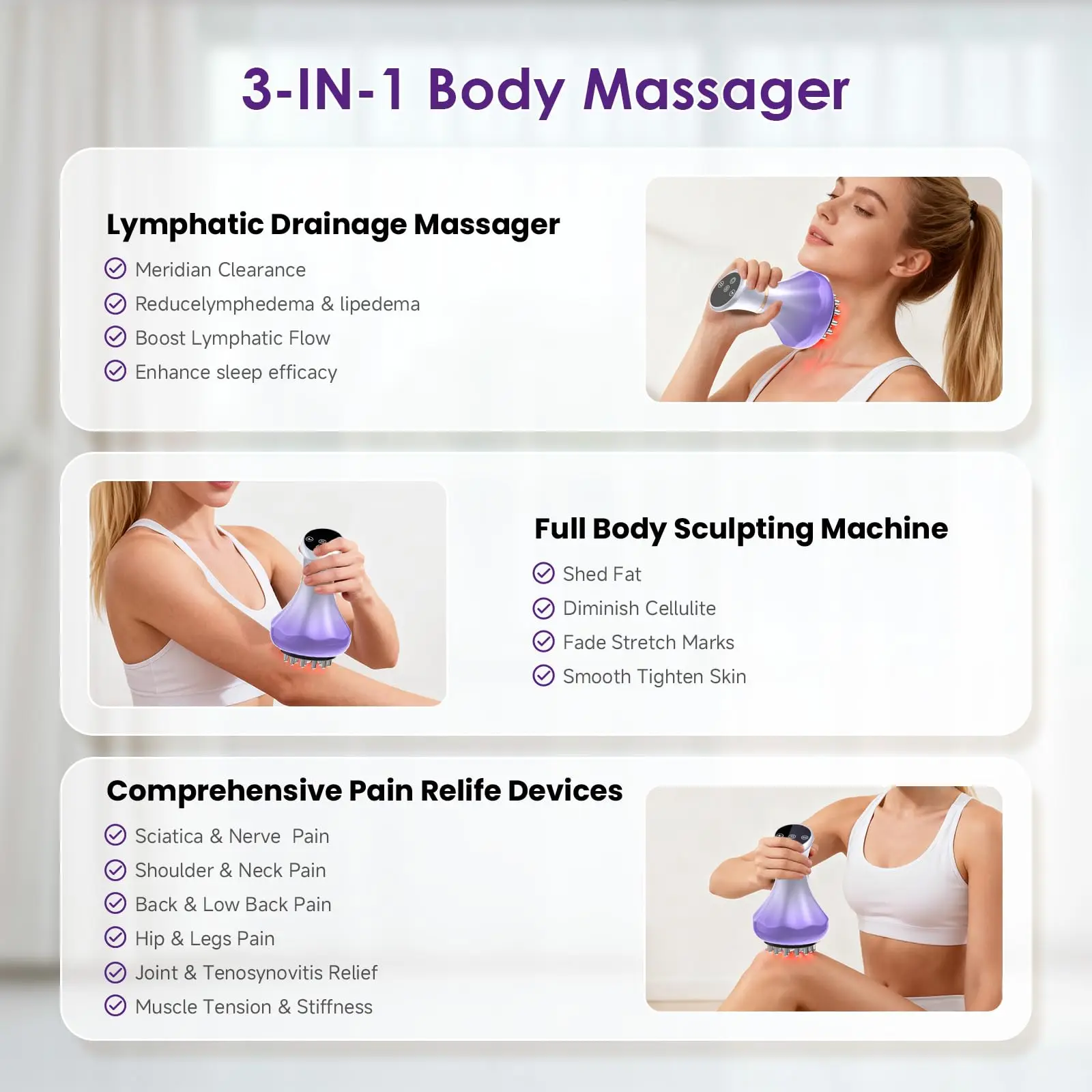 4-in-1 Cordless Body Sculpting Massager with Bio-Pulse Heat Red Light & Vibration - Image 3