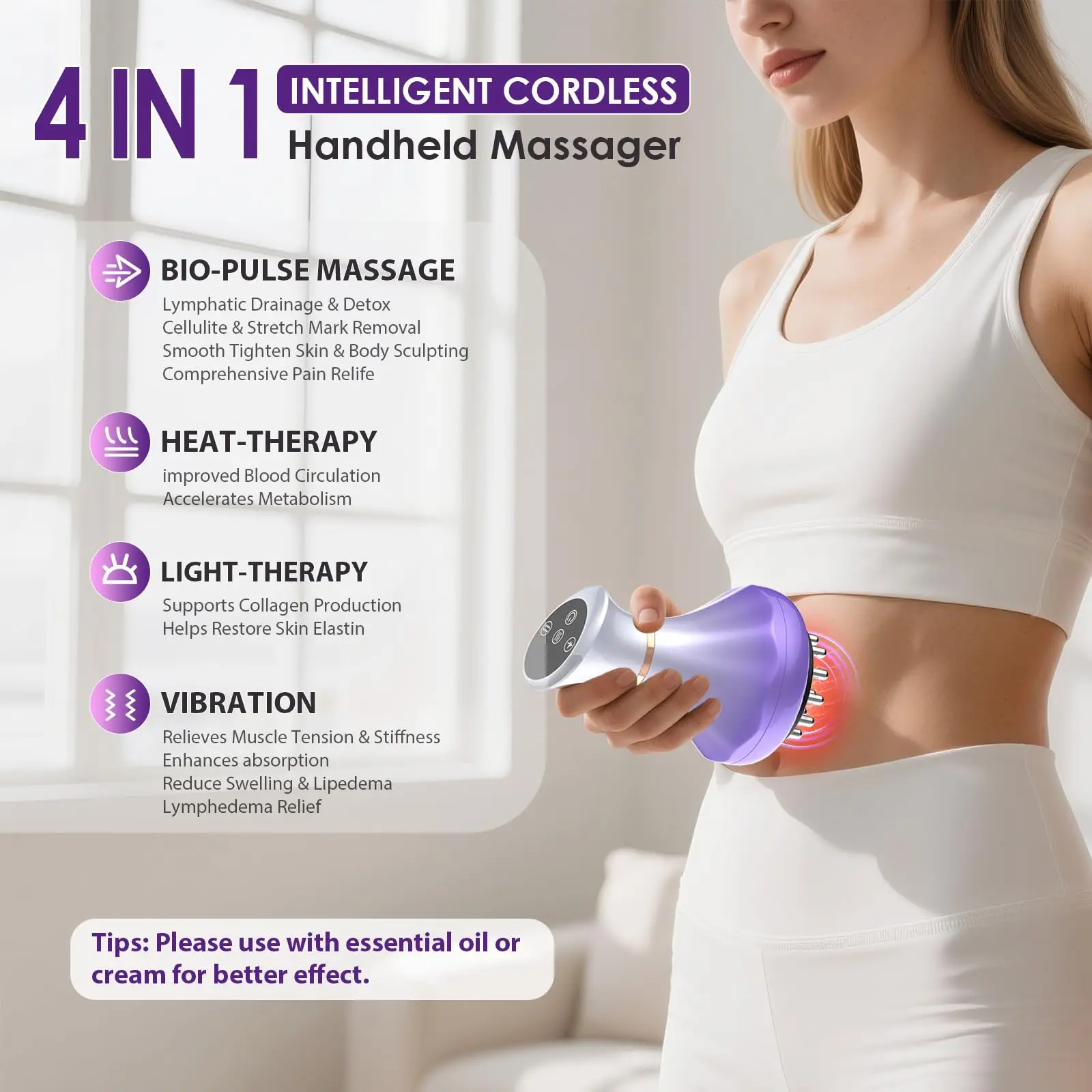 4-in-1 Cordless Body Sculpting Massager with Bio-Pulse Heat Red Light & Vibration - Image 2
