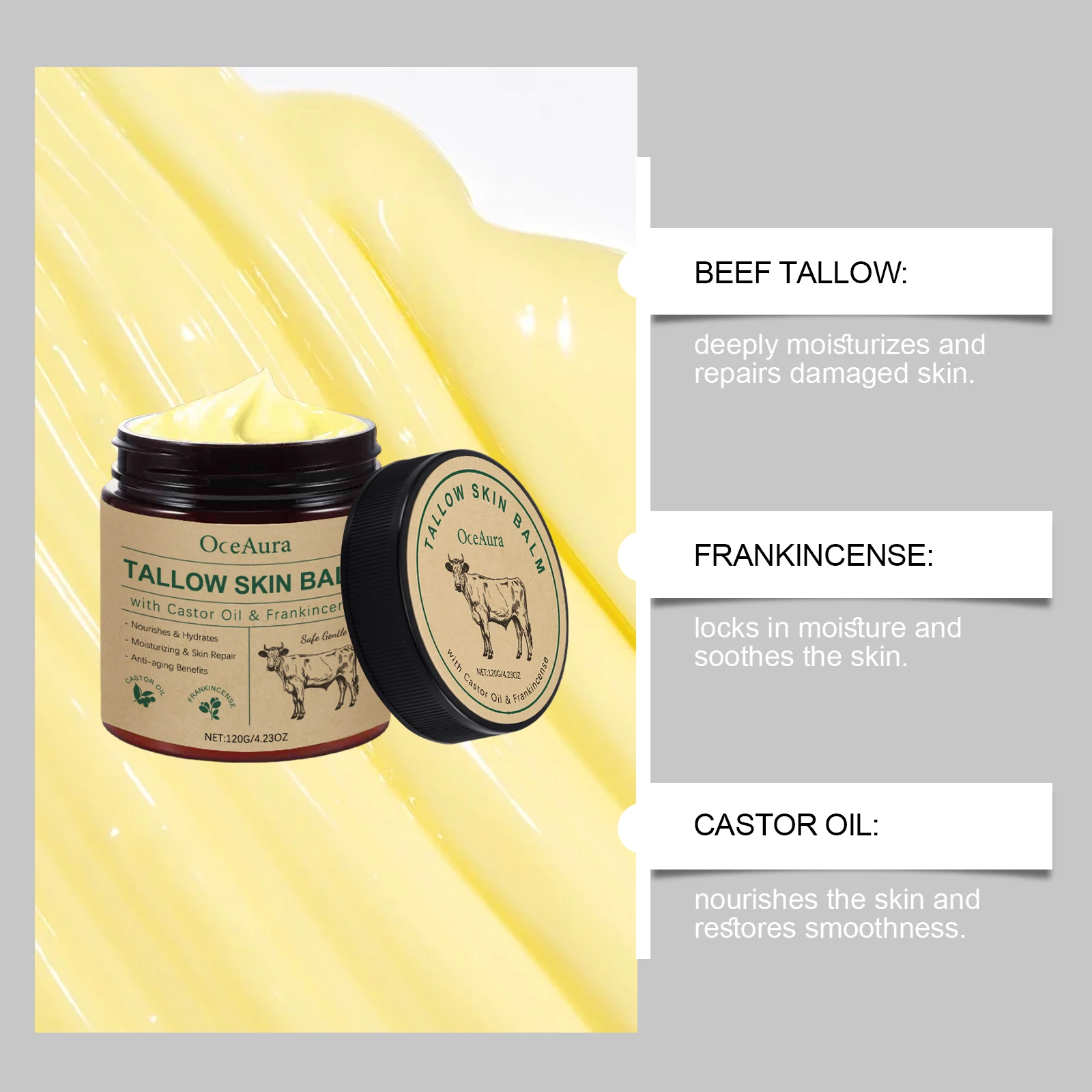 Face Moisturizing, Nourishing and Smoothing Tallow Skin Balm - Image 5