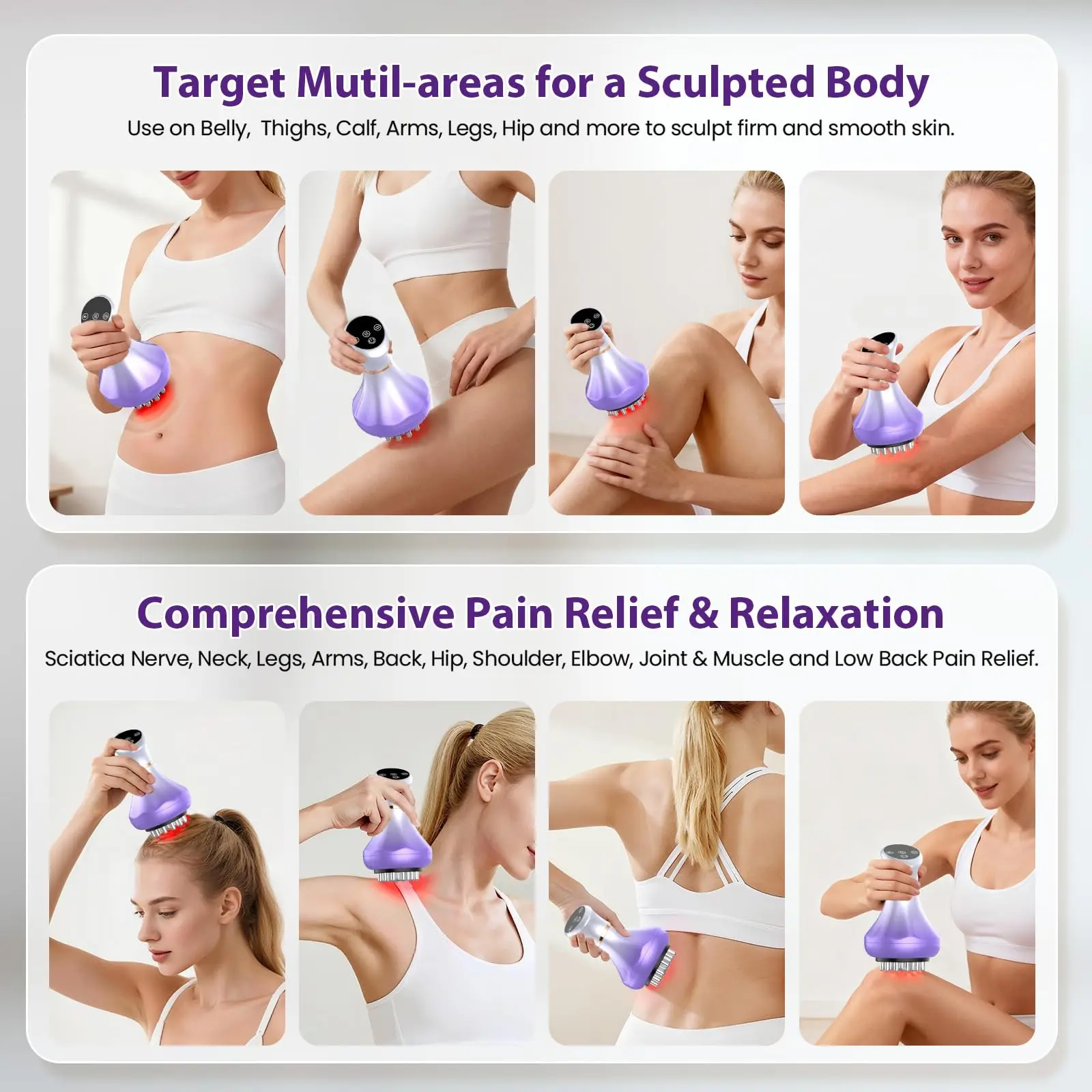 4-in-1 Cordless Body Sculpting Massager with Bio-Pulse Heat Red Light & Vibration - Image 7