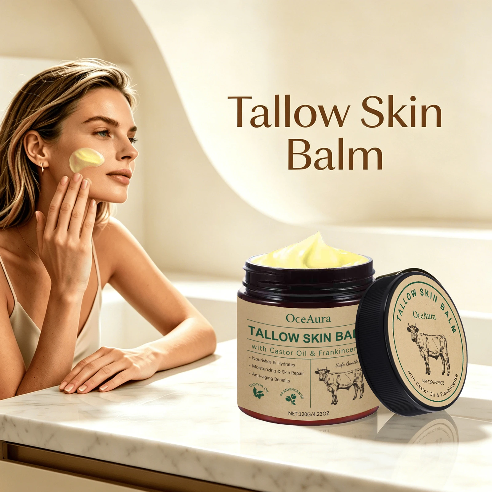 Face Moisturizing, Nourishing and Smoothing Tallow Skin Balm - Image 2