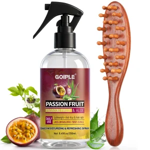 Passion Fruit No Rinse Leave In Hair Spray and Wooden Scalp Brush