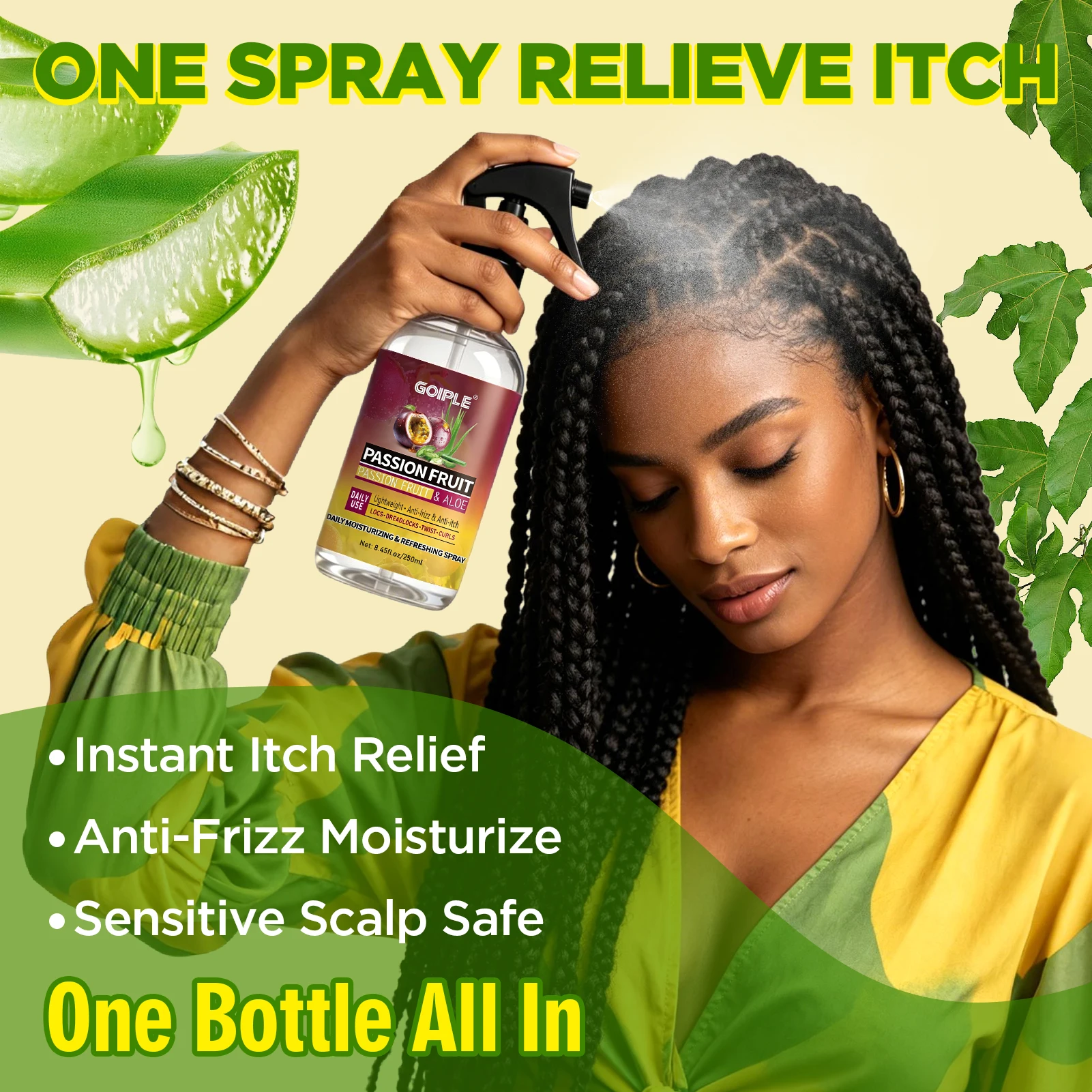 Passion Fruit No Rinse Leave In Hair Spray and Wooden Scalp Brush - Image 4