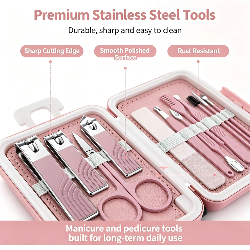 12 Pcs Manicure Set Stainless Steel Nail Clipper Kit - Image 4