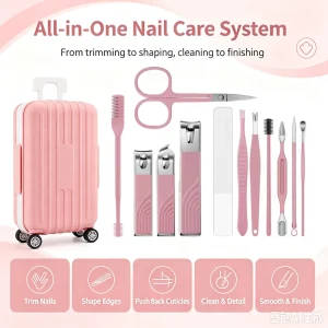 12 Pcs Manicure Set Stainless Steel Nail Clipper Kit - Thumbnail Image 3